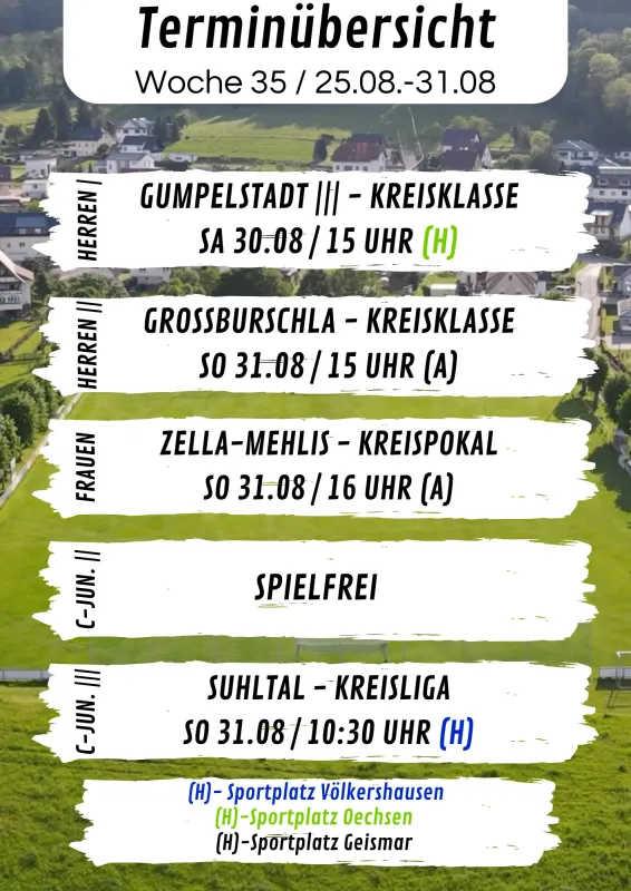 Wochenübersicht Herren - C-Junioren KW35