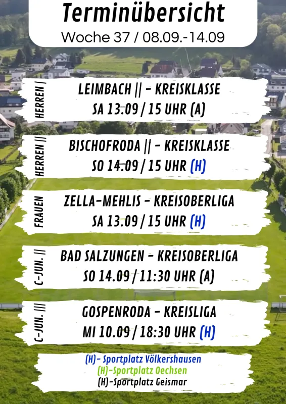 Wochenübersicht Herren - C-Junioren KW37
