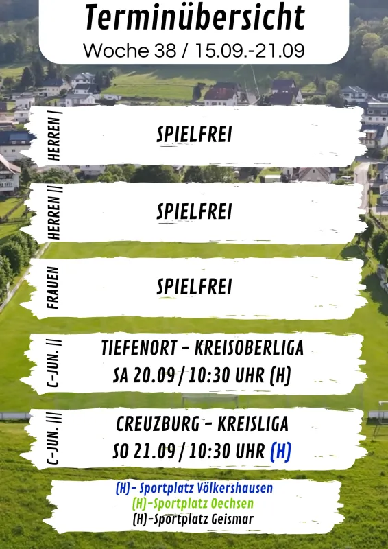 Wochenübersicht Herren - C-Junioren KW38
