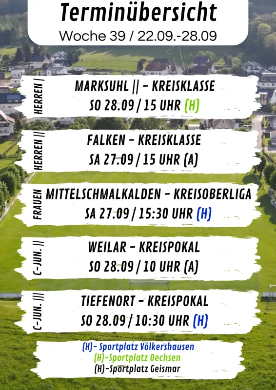 Wochenübersicht Herren - C-Junioren KW39