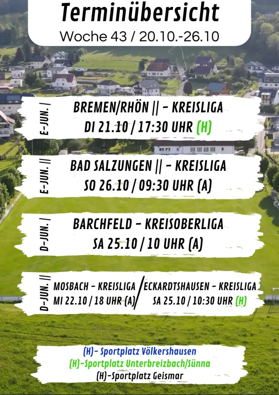 Wochenübersicht E-Junioren - D-Junioren KW43