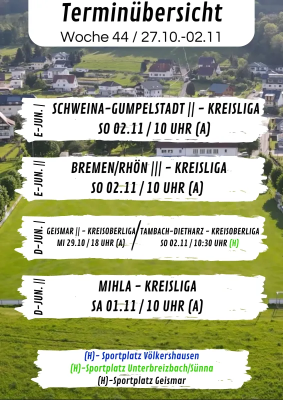 Wochenübersicht E-Junioren - D-Junioren KW44