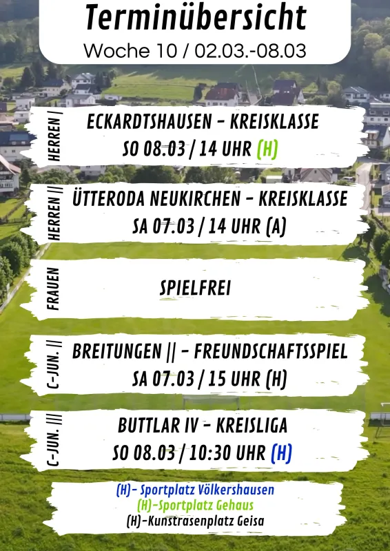 Wochenübersicht Herren - C-Junioren KW10