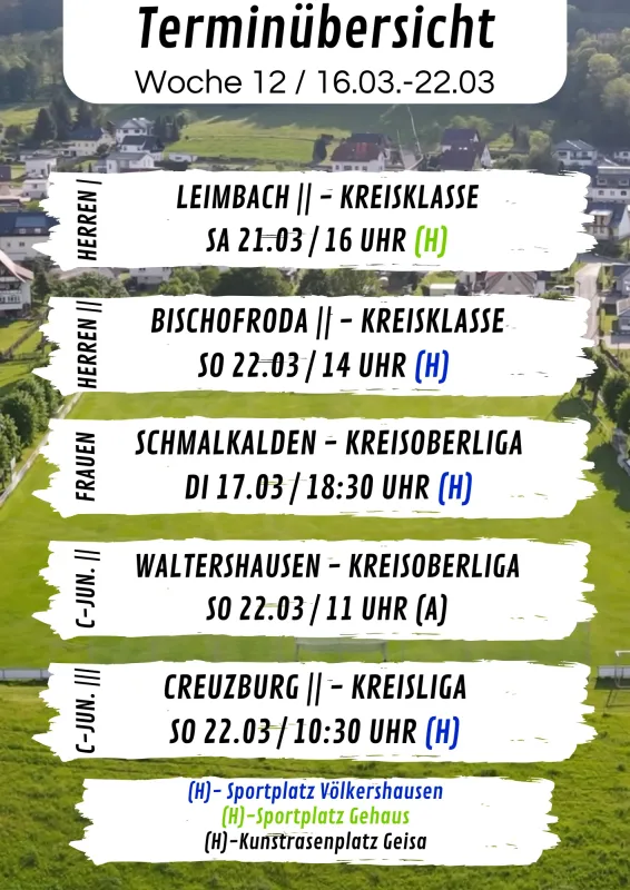 Wochenübersicht Herren - C-Junioren KW12