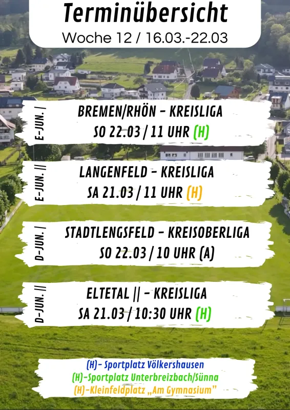 Wochenübersicht E-Junioren - D-Junioren KW12