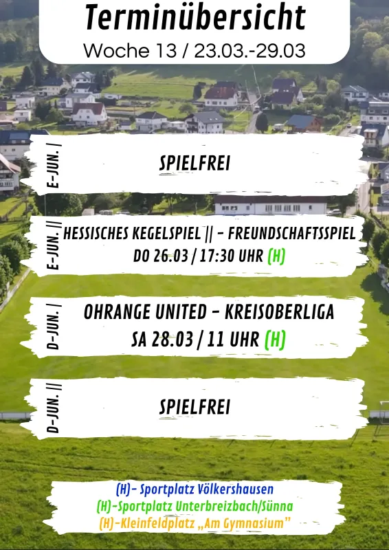 Wochenübersicht E-Junioren - D-Junioren KW13
