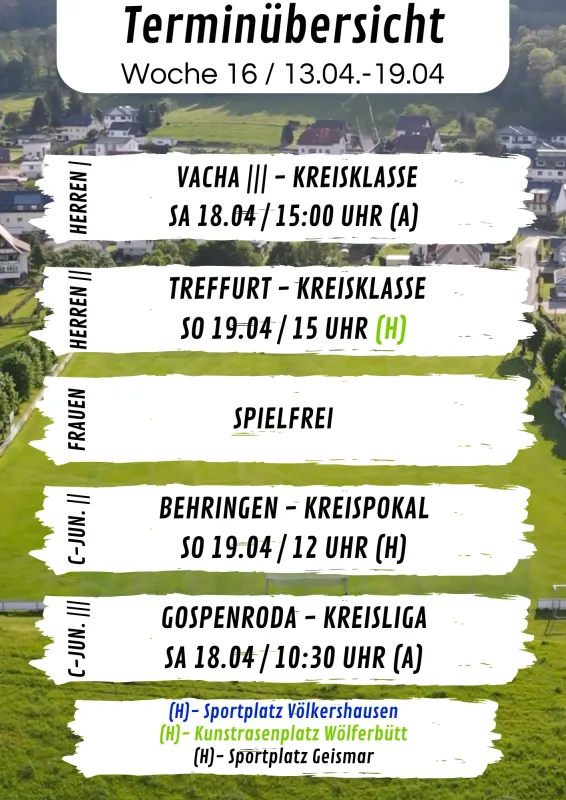 Wochenübersicht Herren - C-Junioren KW16