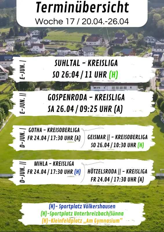 Wochenübersicht E-Junioren - D-Junioren KW17