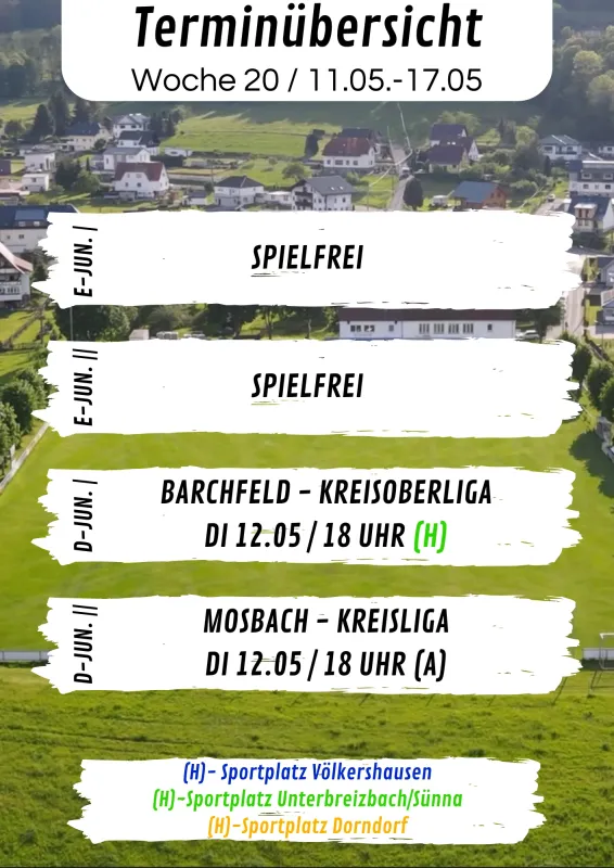 Wochenübersicht E-Junioren - D-Junioren KW20